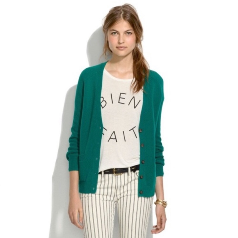 Madewell Green 100% Merino Wool Cardigan